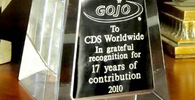 We are very proud of our contribution to our clients' success.  In this case, we were officially recognized for our contribution to the Asia Pacific success of GOJO Industries, maker of GOJO®, PROVON® and PURELL® brands of skin care products.  CDS Worldwide is an experienced team of experts that works closely with its clients and customers worldwide.  For companies who have little or no international market share, who either don't know how to begin...or wish to improve their existing marketing efforts internationally, CDS Worldwide is the answer! We partner with our clients to recognize their highest-value opportunities, address their most critical challenges, and transform their enterprises into high performing organizations. Our customized approach combines deep insight into the capabilities of companies and their targeted international markets. In close collaboration at all levels of a client's organization, this focus ensures that our clients achieve sustainable competitive advantage, build more capable organizations, and secure lasting results. Companies like Bay West Paper Company, Claire Aerosols, Continental Plastics, GOJO Industries, Nilodor Incorporated, Wausau Paper Corporation (and many more) have greatly benefited from our services... and you can too.